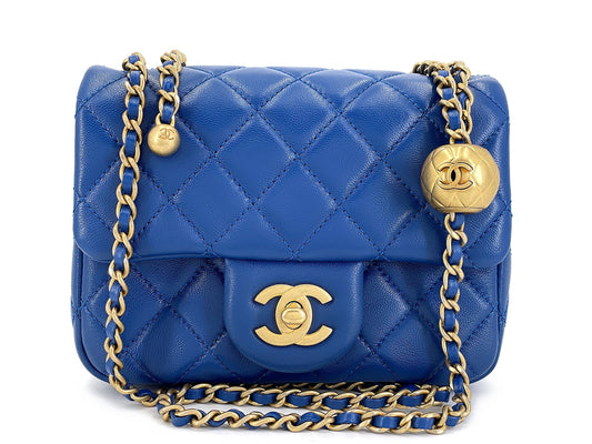 Chanel Blue Lambskin Pearl Crush Square Mini Flap Bag GHW NCJ