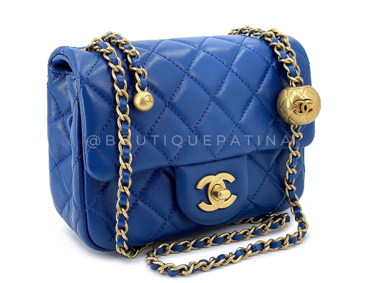 Chanel Blue Lambskin Pearl Crush Square Mini Flap Bag GHW NCJ