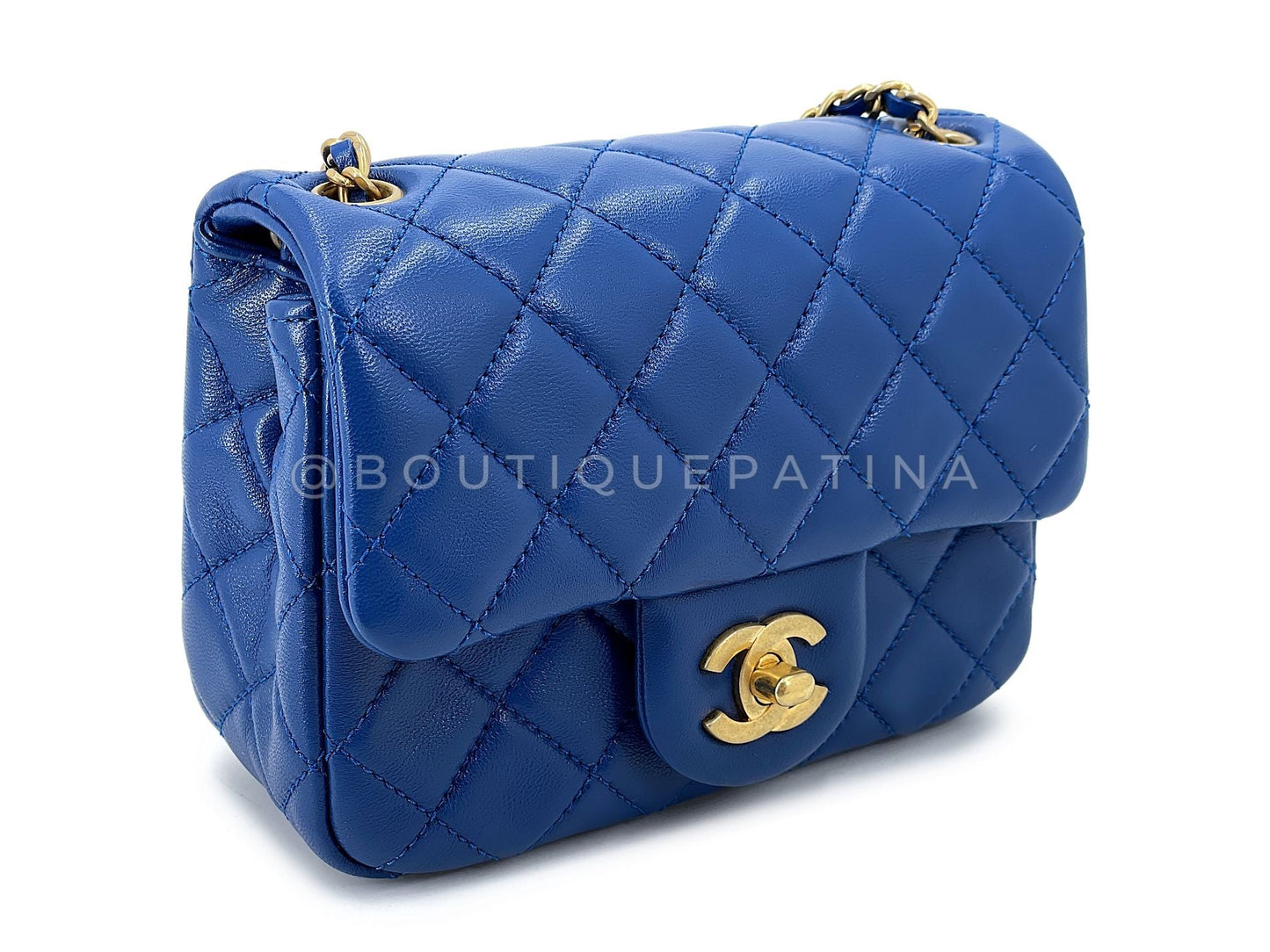 Chanel Blue Lambskin Pearl Crush Square Mini Flap Bag GHW NCJ