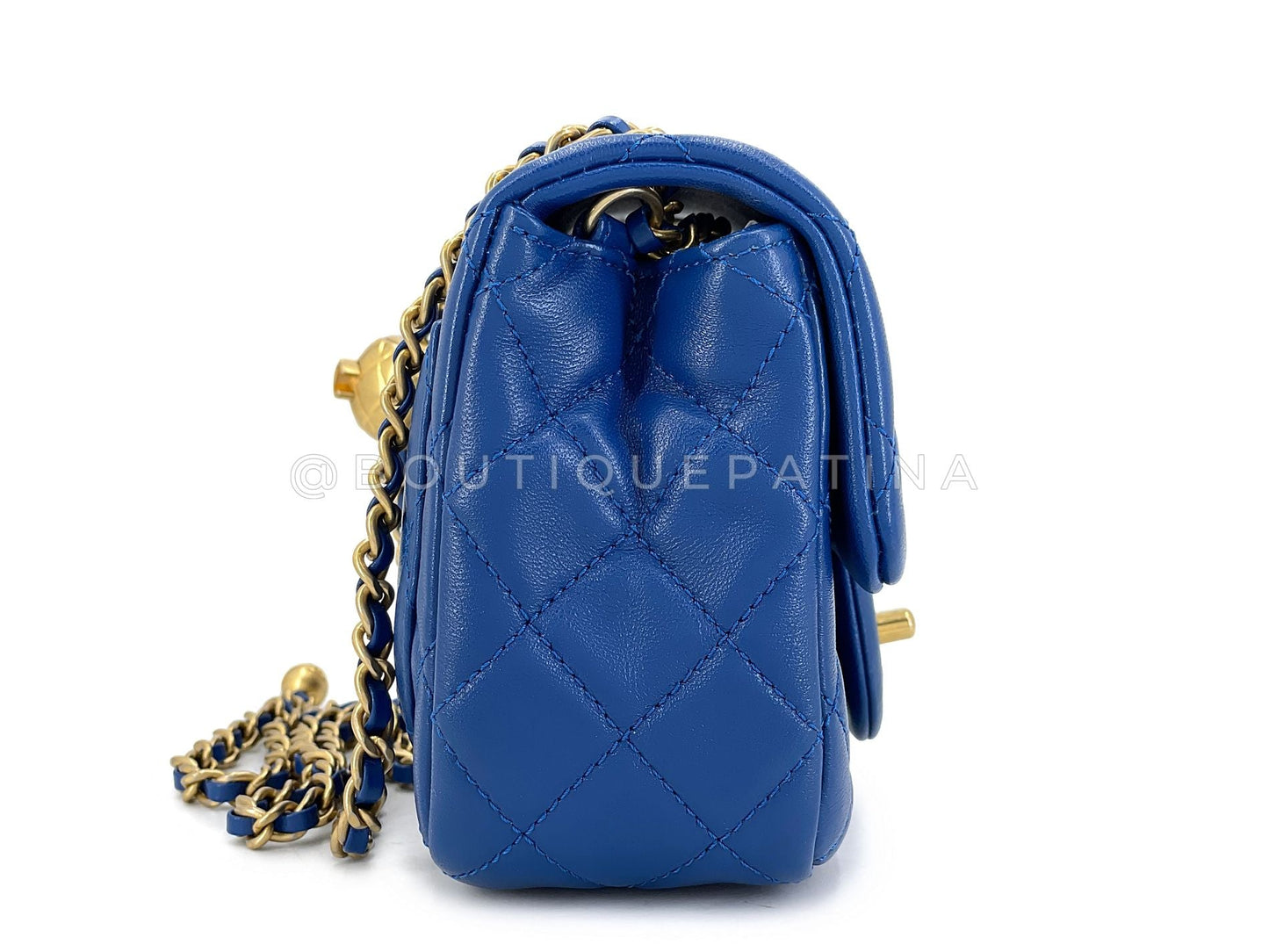 Chanel Blue Lambskin Pearl Crush Square Mini Flap Bag GHW NCJ