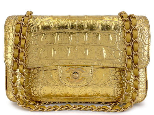 Chanel 19A Gold Crocodile Print Egyptian Mini Flap Bag GHW YGZ