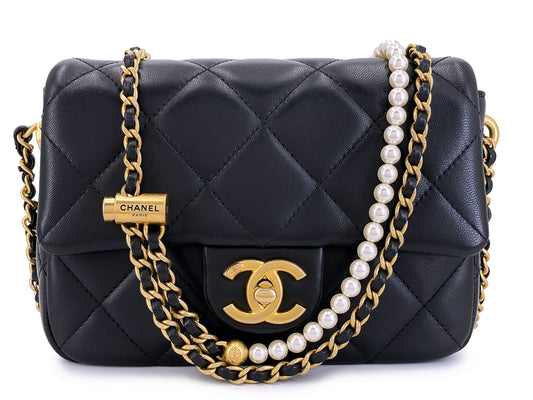 Chanel 2021 Black Mini Flap My Perfect Pearl Chain Bag GHW X4O