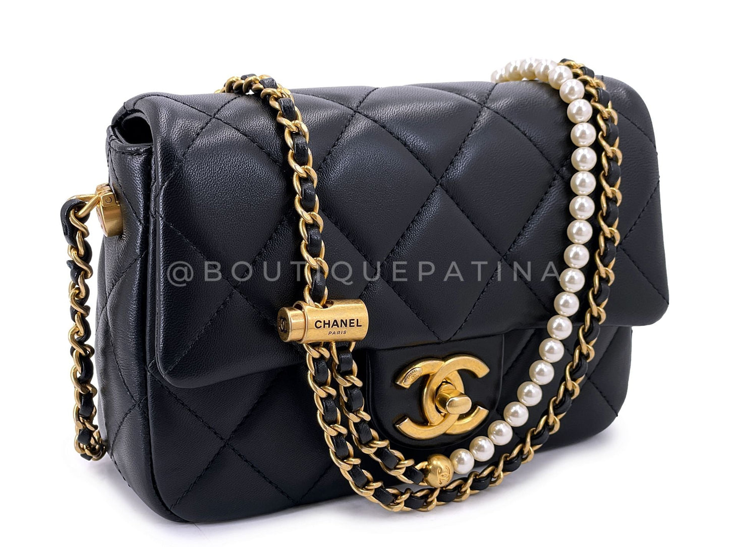 Chanel 2021 Black Mini Flap My Perfect Pearl Chain Bag GHW X4O