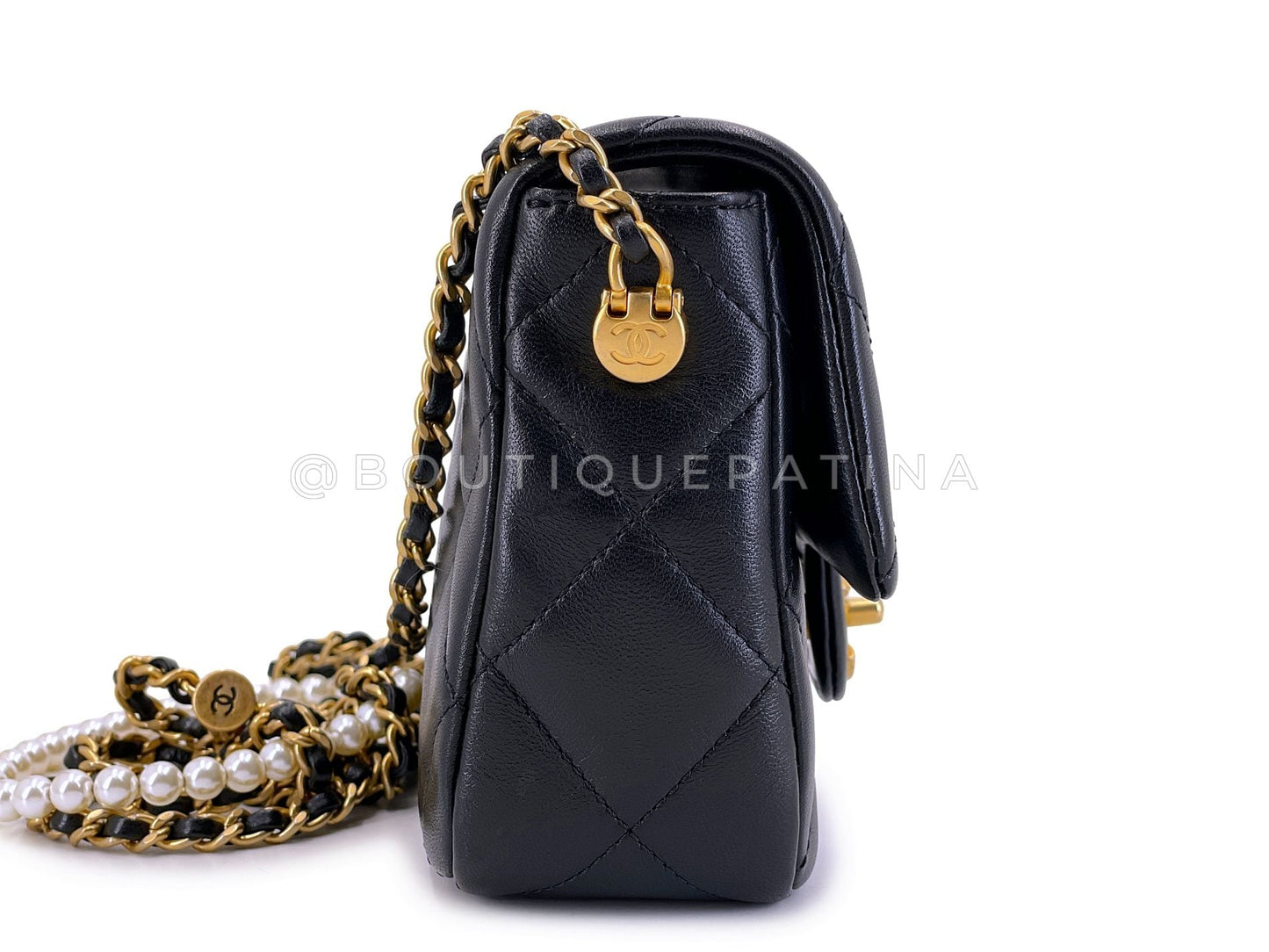 Chanel 2021 Black Mini Flap My Perfect Pearl Chain Bag GHW X4O