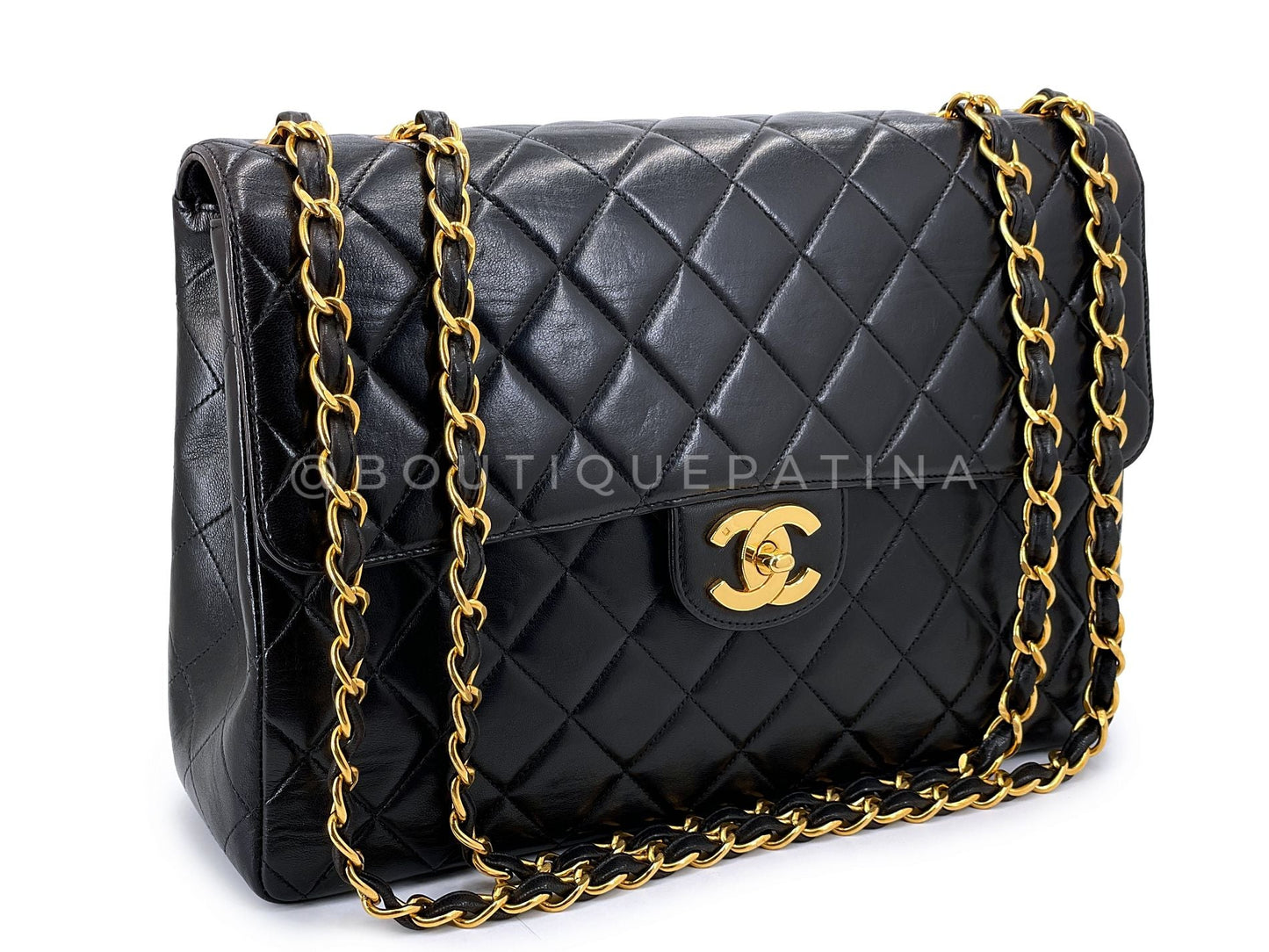 Chanel 1996 Vintage Black Jumbo Classic Flap Bag 24k GHW Lambskin GRP