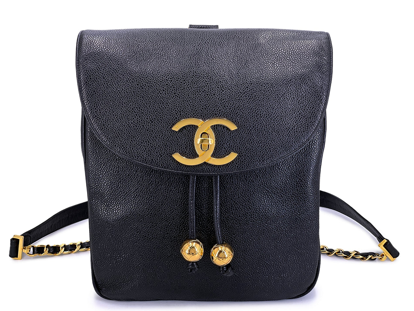 Chanel 1994 Vintage Black Caviar Oversized CC Backpack Bag 24k GHW 1T7