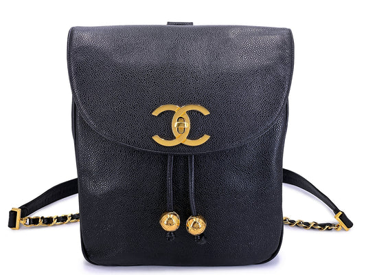 Chanel 1994 Vintage Black Caviar Oversized CC Backpack Bag 24k GHW 1T7