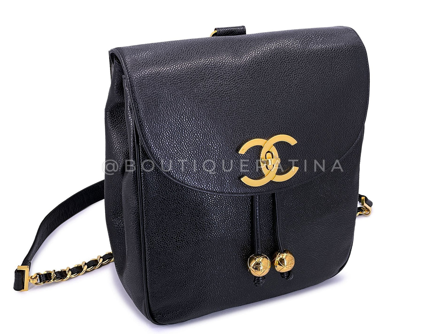 Chanel 1994 Vintage Black Caviar Oversized CC Backpack Bag 24k GHW 1T7