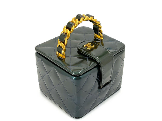 Chanel 1995 Runway Patent Forest Green Mini Vanity Case Bag 24k GHW 3UG