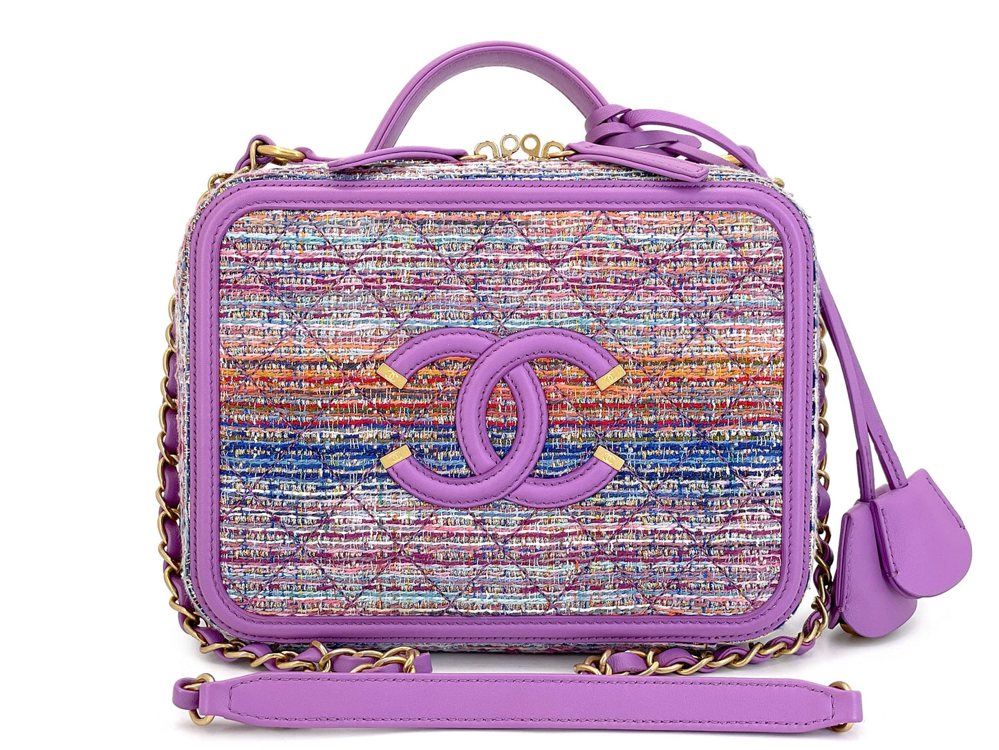 Chanel 2019 Rainbow Tweed Filigree Lavender Vanity Case Bag GHW ZJL