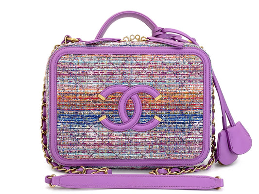 Chanel 2019 Rainbow Tweed Filigree Lavender Vanity Case Bag GHW ZJL
