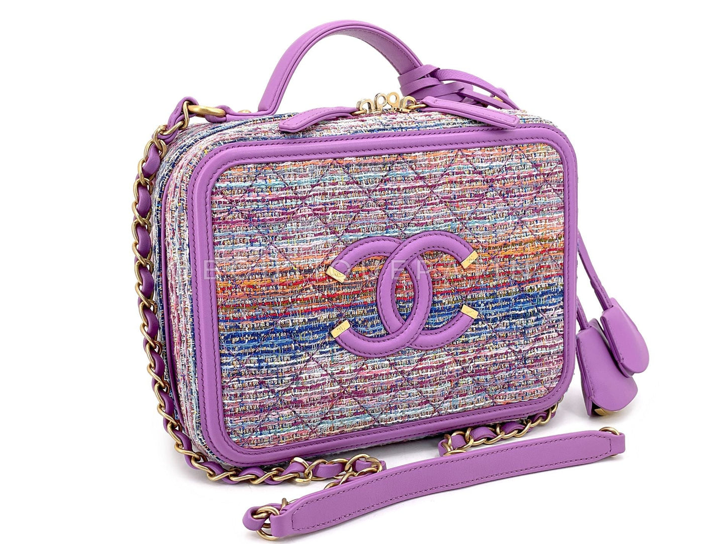Chanel 2019 Rainbow Tweed Filigree Lavender Vanity Case Bag GHW ZJL