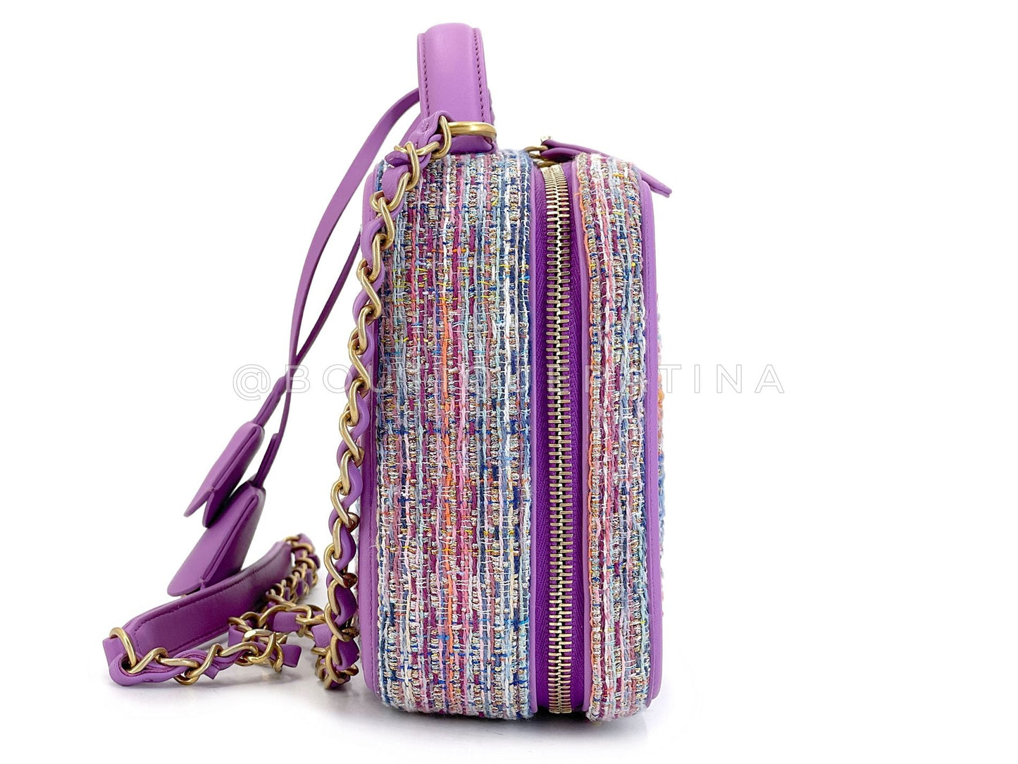 Chanel 2019 Rainbow Tweed Filigree Lavender Vanity Case Bag GHW ZJL