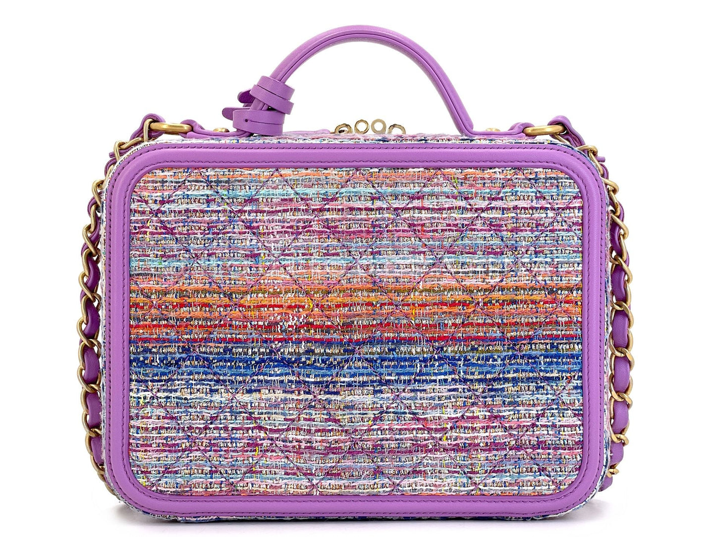Chanel 2019 Rainbow Tweed Filigree Lavender Vanity Case Bag GHW ZJL