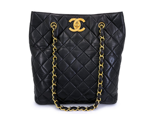 Chanel Vintage Black Soft Oversized CC Vertical Tote Bag 24k GHW Lambskin K2W