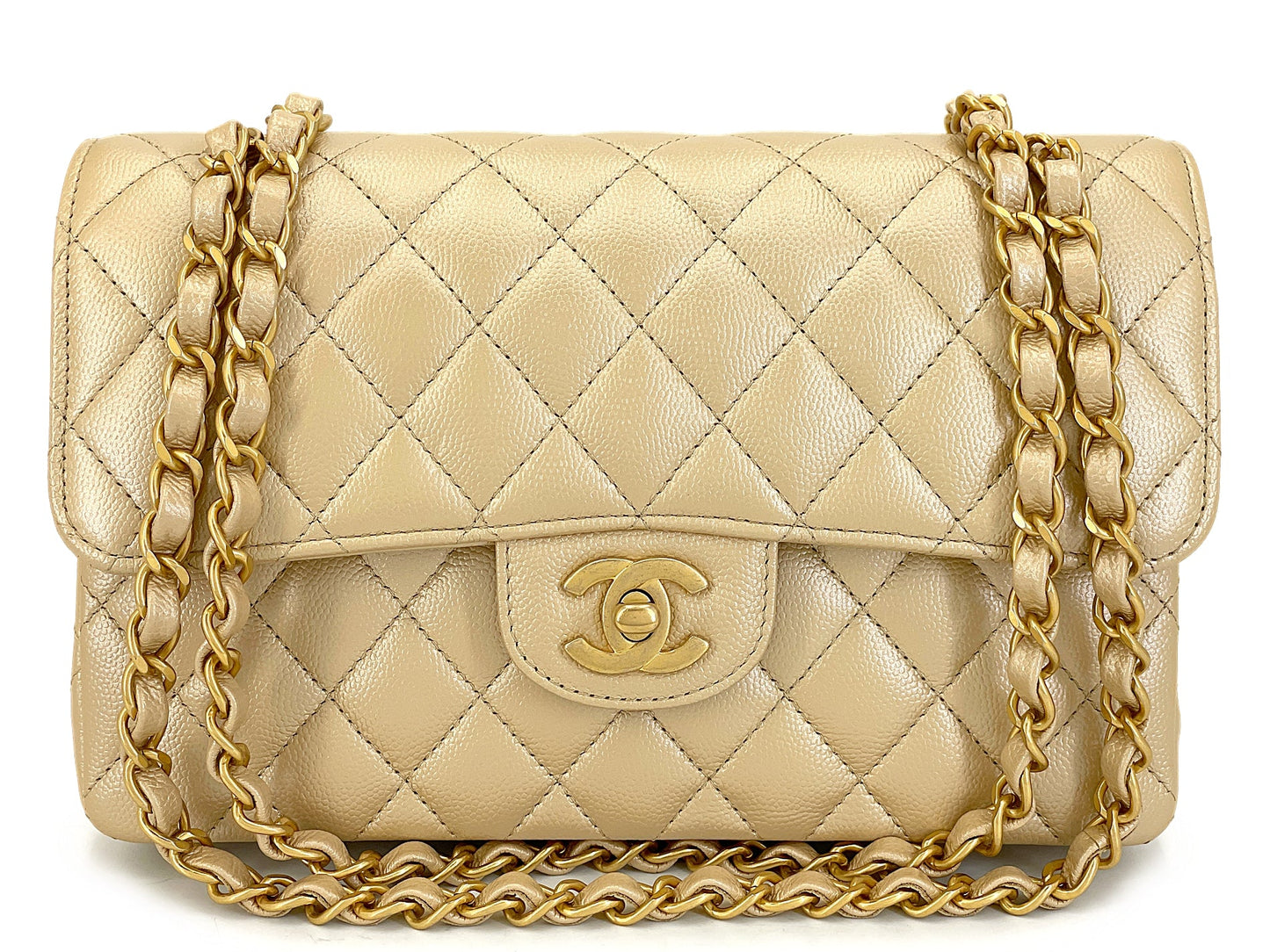 Chanel Pale Gold Caviar Small Classic Double Flap Bag GHW JZI