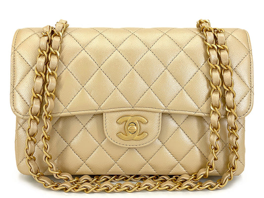 Chanel Pale Gold Caviar Small Classic Double Flap Bag GHW JZI