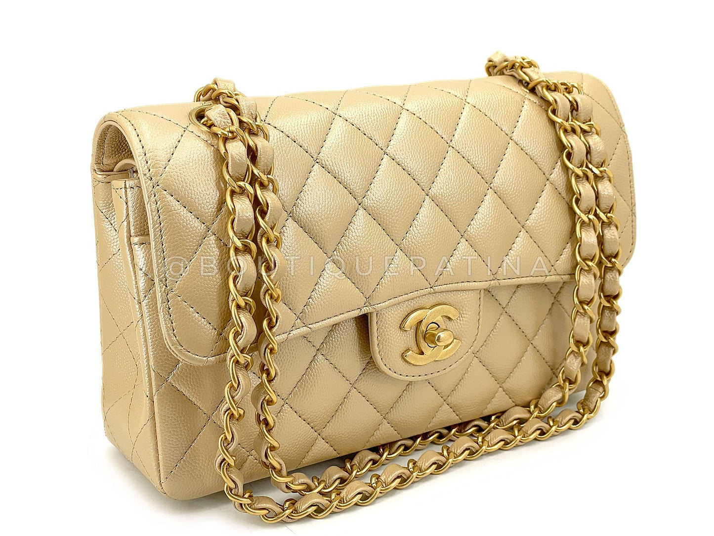 Chanel Pale Gold Caviar Small Classic Double Flap Bag GHW JZI