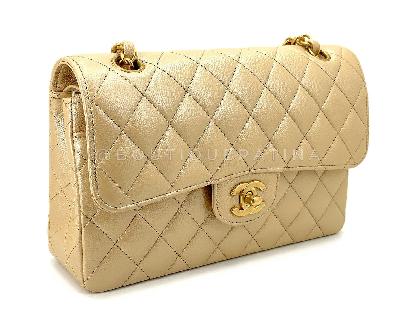 Chanel Pale Gold Caviar Small Classic Double Flap Bag GHW JZI