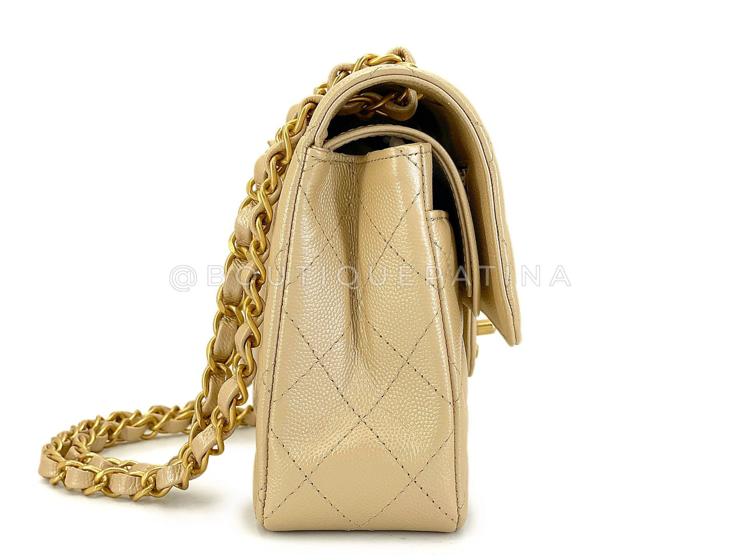 Chanel Pale Gold Caviar Small Classic Double Flap Bag GHW JZI