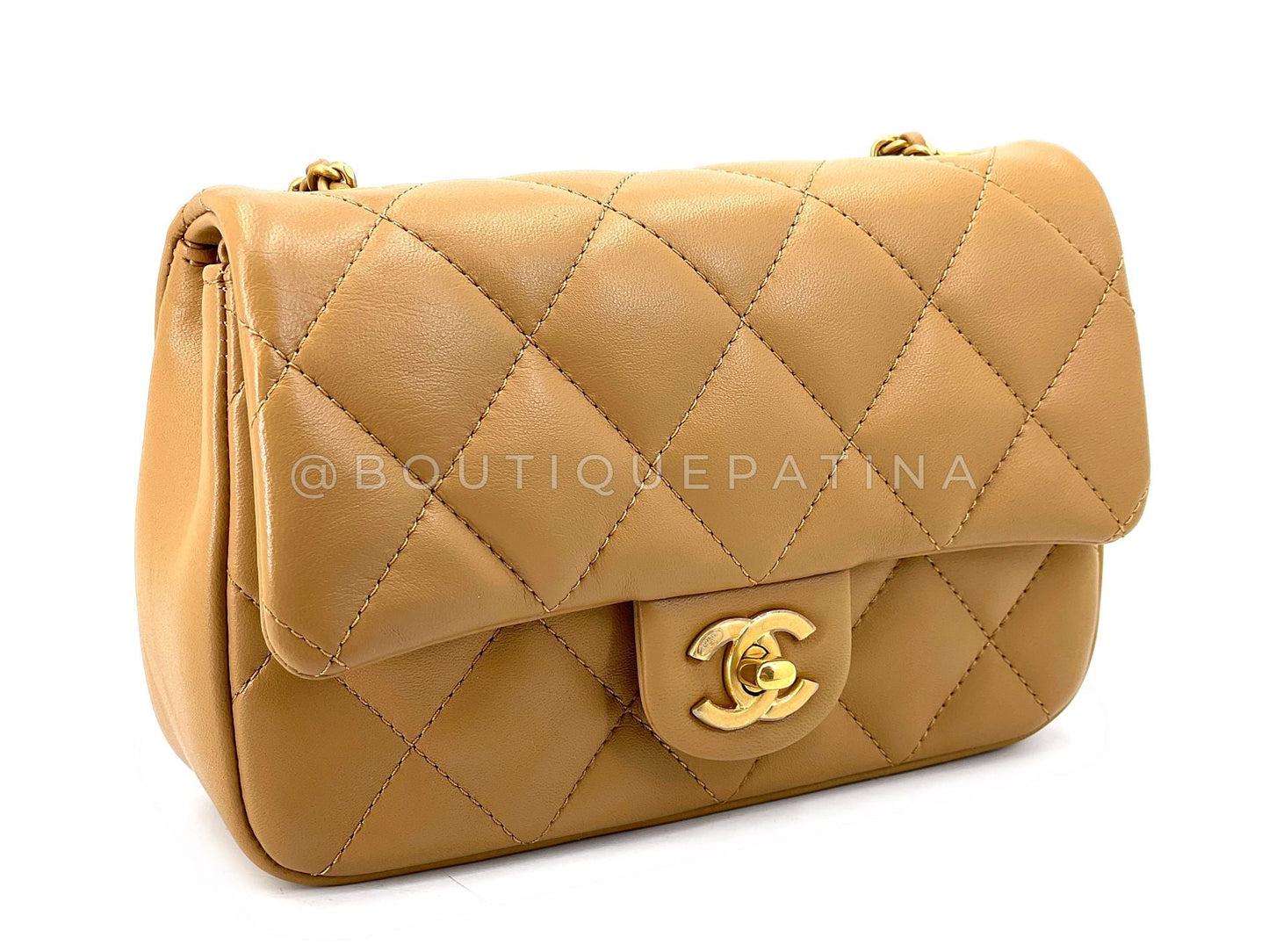 Chanel Caramel Brown Beige Heart Charms Mini Flap Bag GHW SKY