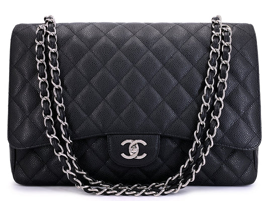 Chanel Vintage Black Caviar Maxi Classic Flap Bag SHW Single WJF
