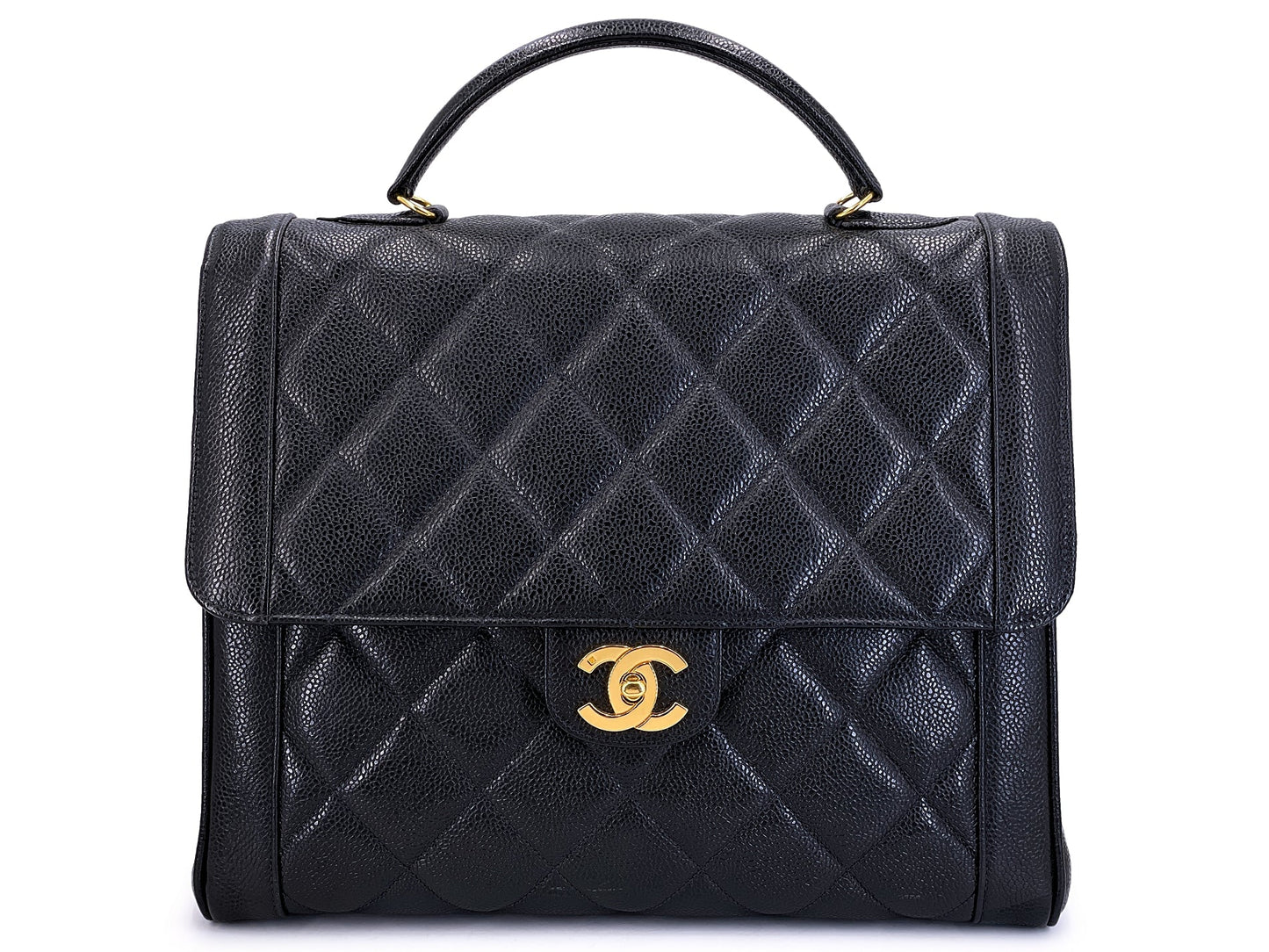 Chanel 1990 Vintage Black Caviar Mademoiselle Jumbo Kelly Bag 24k GHW HQA