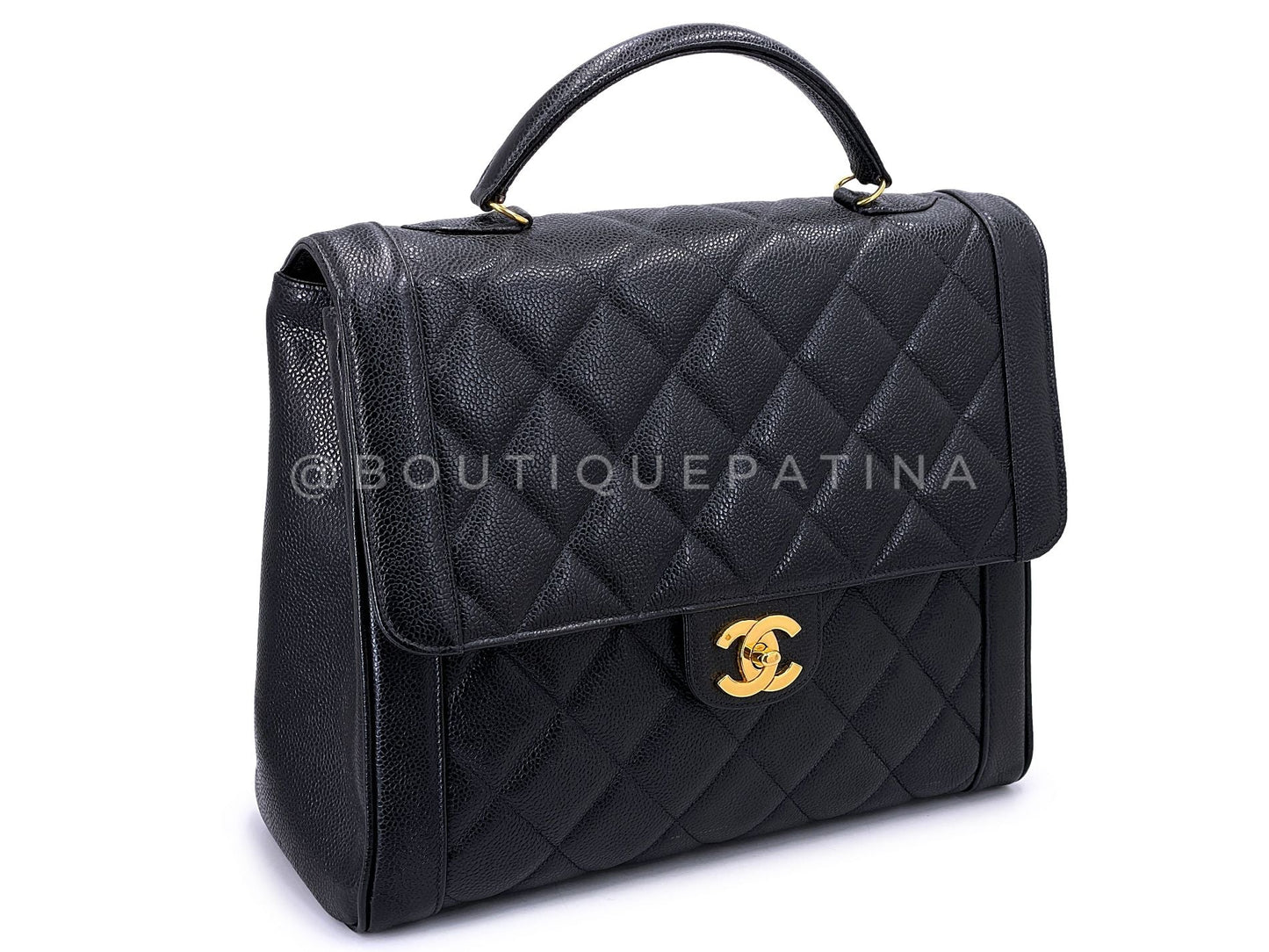 Chanel 1990 Vintage Black Caviar Mademoiselle Jumbo Kelly Bag 24k GHW HQA