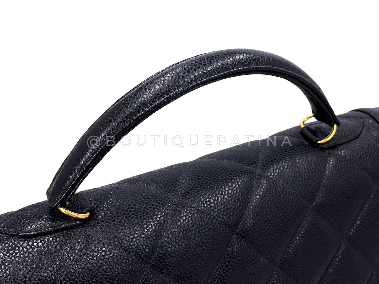 Chanel 1990 Vintage Black Caviar Mademoiselle Jumbo Kelly Bag 24k GHW HQA