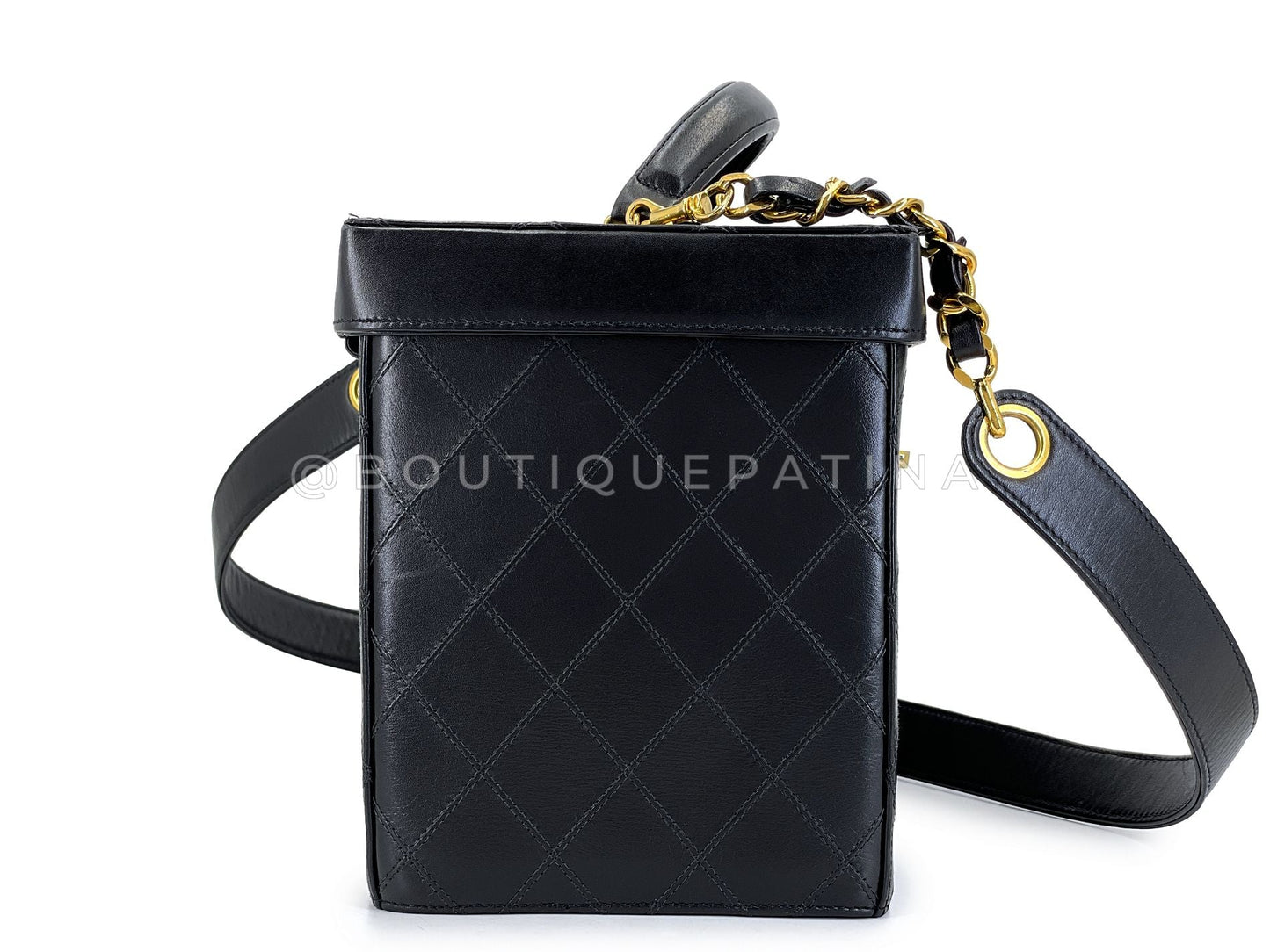 Chanel 1995 Vintage Quilted Box Vanity Case w Strap Bag 24k GHW 93P