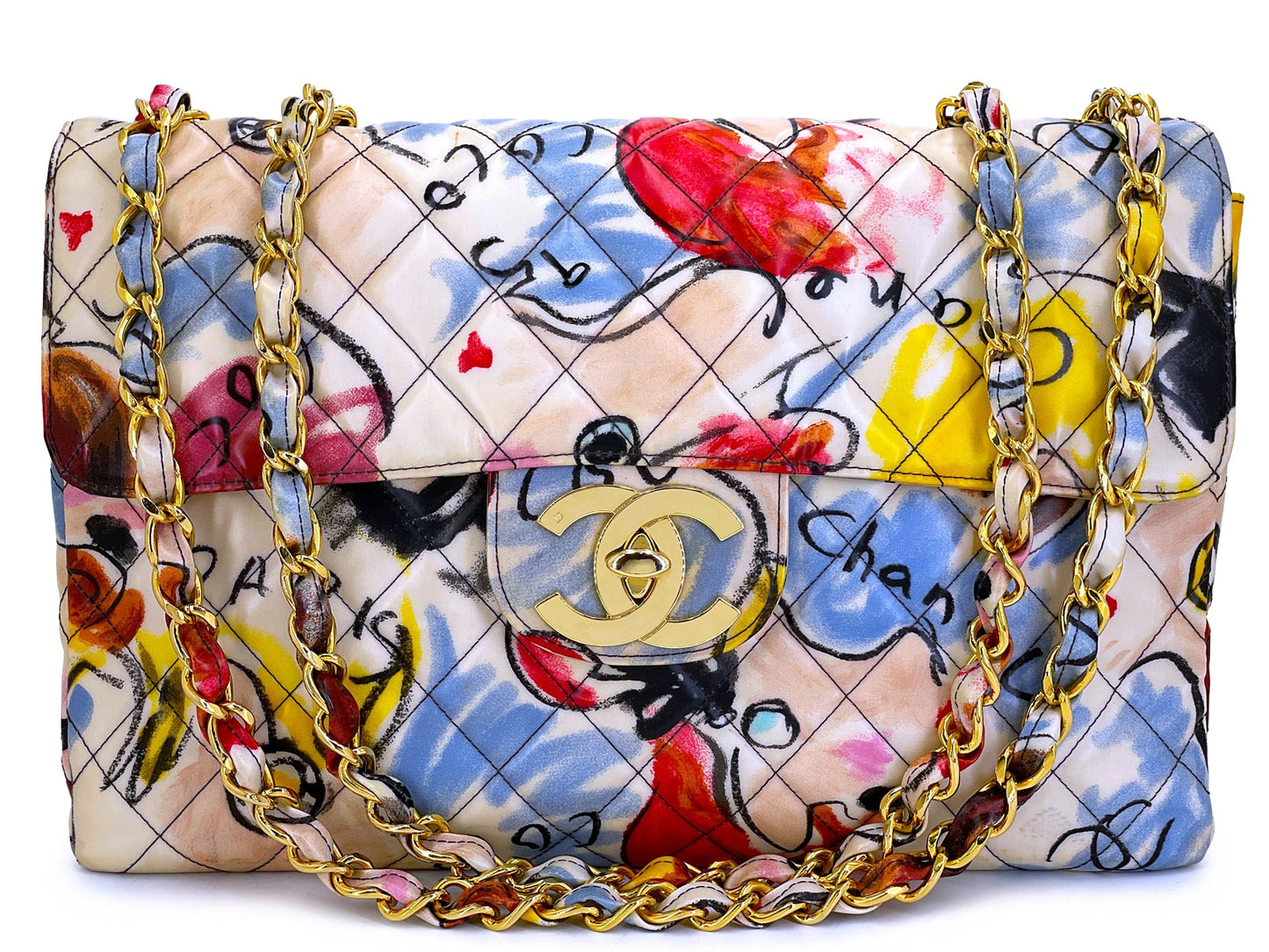 Chanel 95P Vintage "Barbie" Printed Maxi Flap Bag 24k GHW I0C
