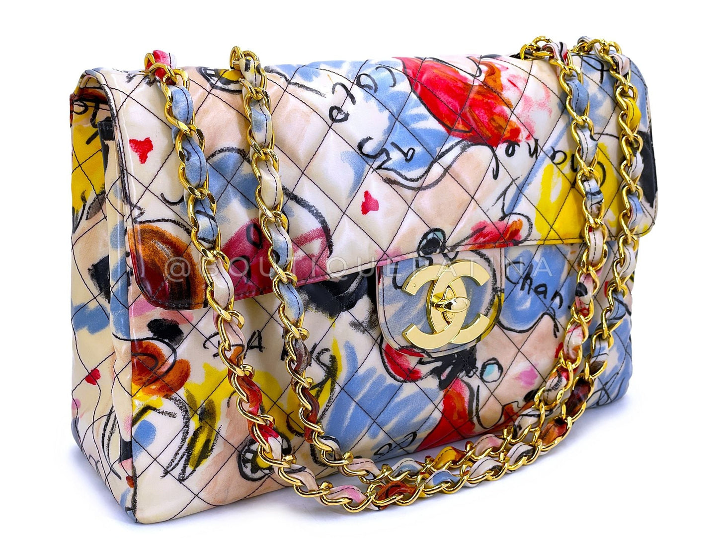 Chanel 95P Vintage "Barbie" Printed Maxi Flap Bag 24k GHW I0C