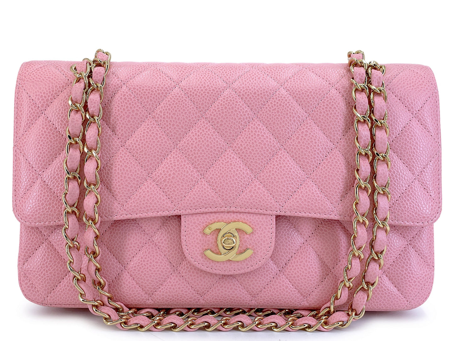 Chanel 2004 Vintage Pink Sakura Caviar Medium Classic Double Flap Bag 24k GHW BPI