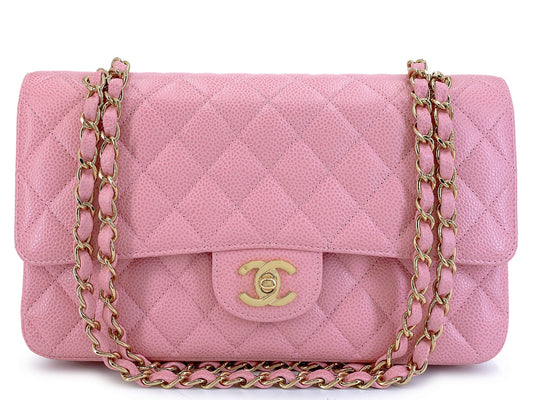 Chanel 2004 Vintage Pink Sakura Caviar Medium Classic Double Flap Bag 24k GHW BPI