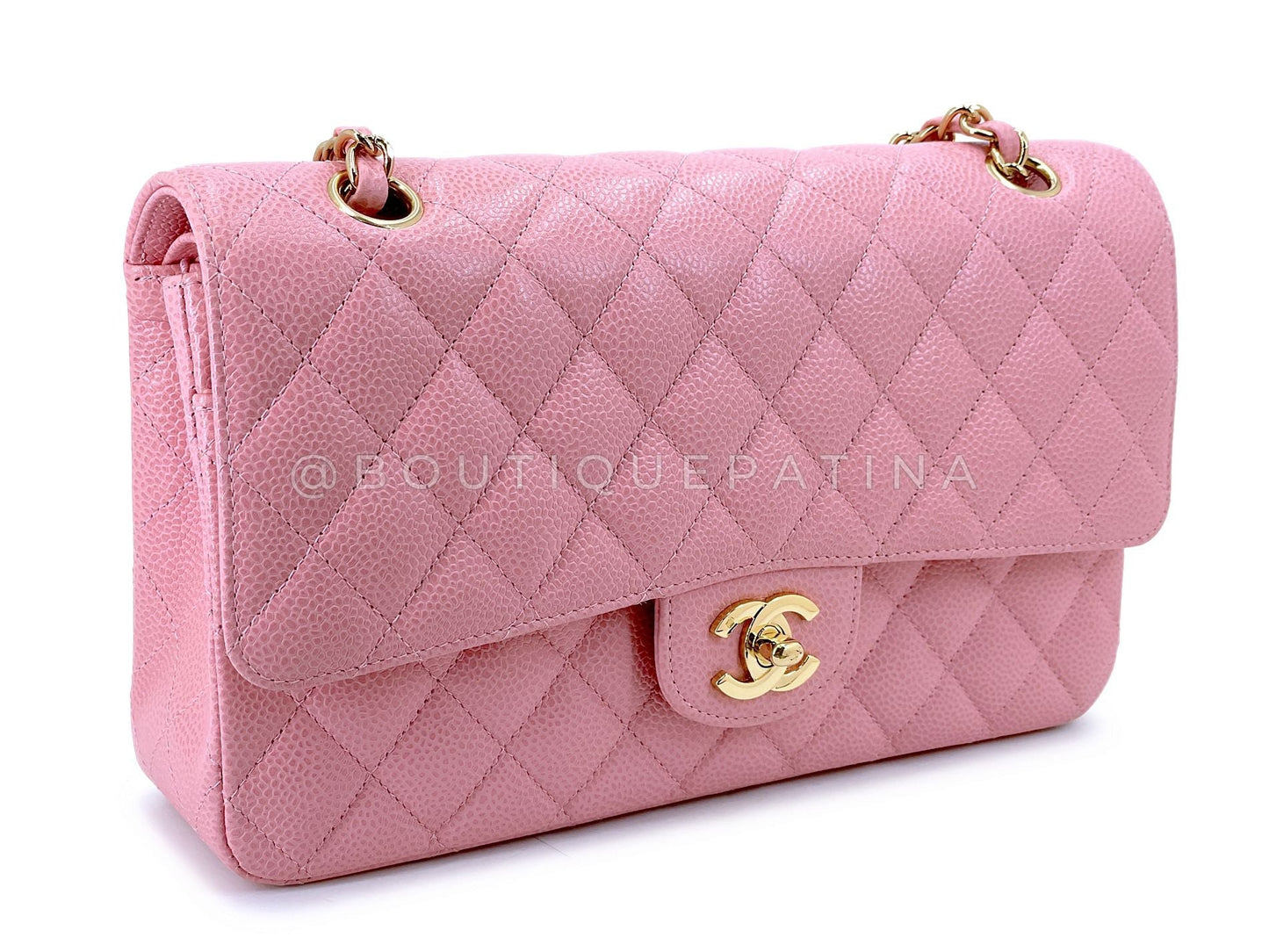 Chanel 2004 Vintage Pink Sakura Caviar Medium Classic Double Flap Bag 24k GHW BPI