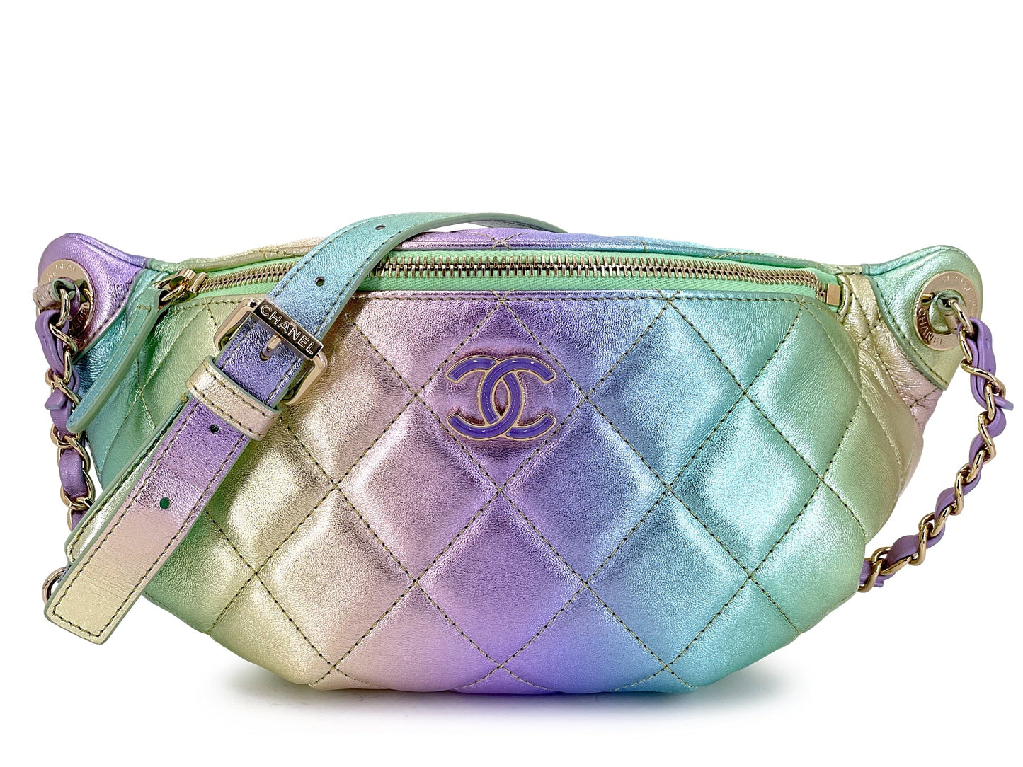 Chanel 24C Ombre Gradient Rainbow Iridescent Metallic Fanny Pack Bum Bag 5BL