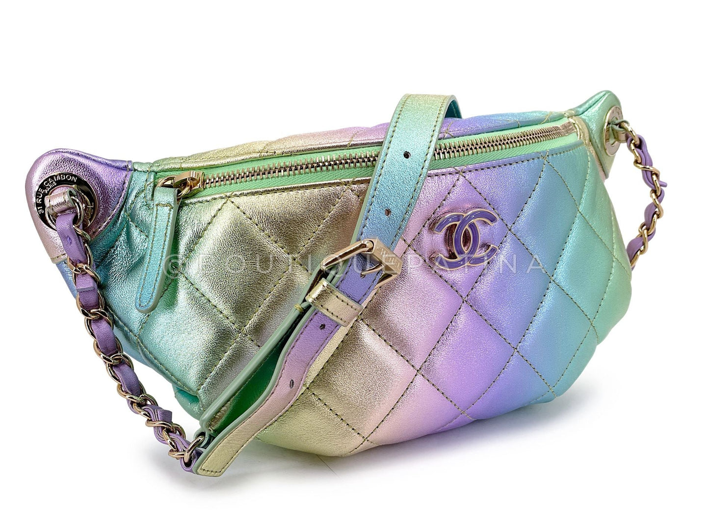 Chanel 24C Ombre Gradient Rainbow Iridescent Metallic Fanny Pack Bum Bag 5BL
