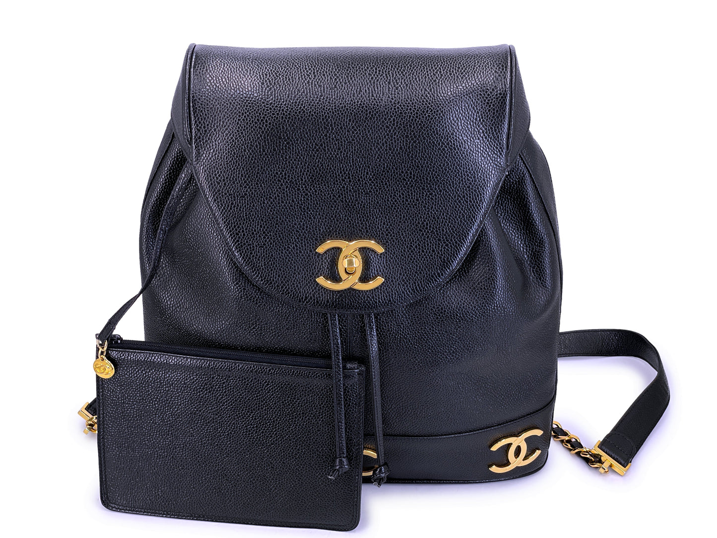 Rare Pristine Chanel 1994 Vintage Black Caviar Triple CC Large Backpack Bag 24k GHW V27