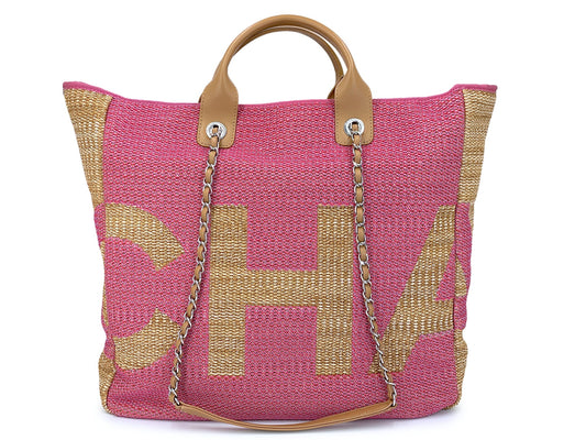 Chanel 19S Pink Raffia Straw Maxi Shopping Tote Bag SHW 7CE