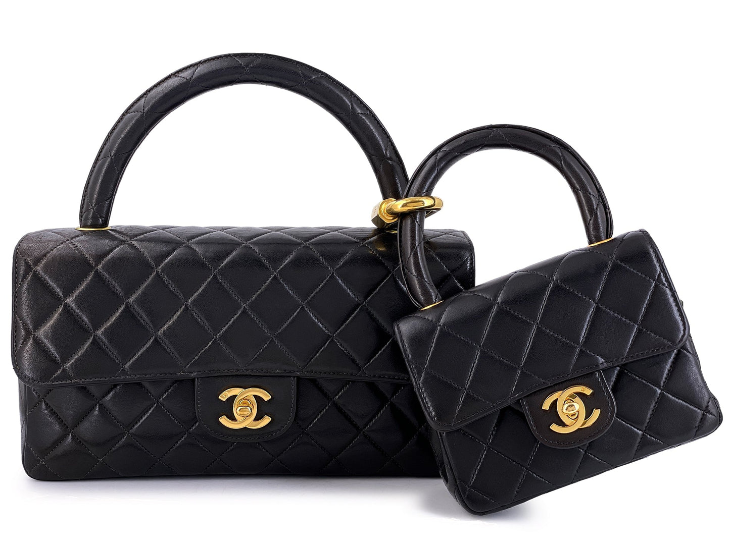 Chanel 1994 Vintage Parent Child Bag Kelly Flap Set Black 24k GHW 42F