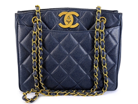 Chanel 1994 Vintage Navy Blue Medium Shopper Tote Bag 24k GHW CCY