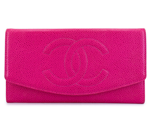 Rare Pristine Chanel 1996 Vintage Fuchsia Pink Caviar Long Wallet