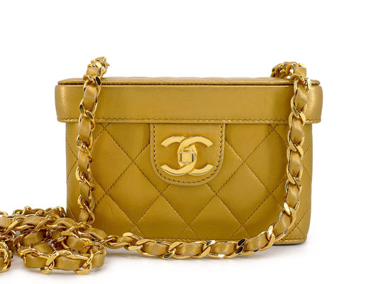 Chanel 1991 Vintage Gold Bronze Petite Box Vanity Bag 24k GHW TVY