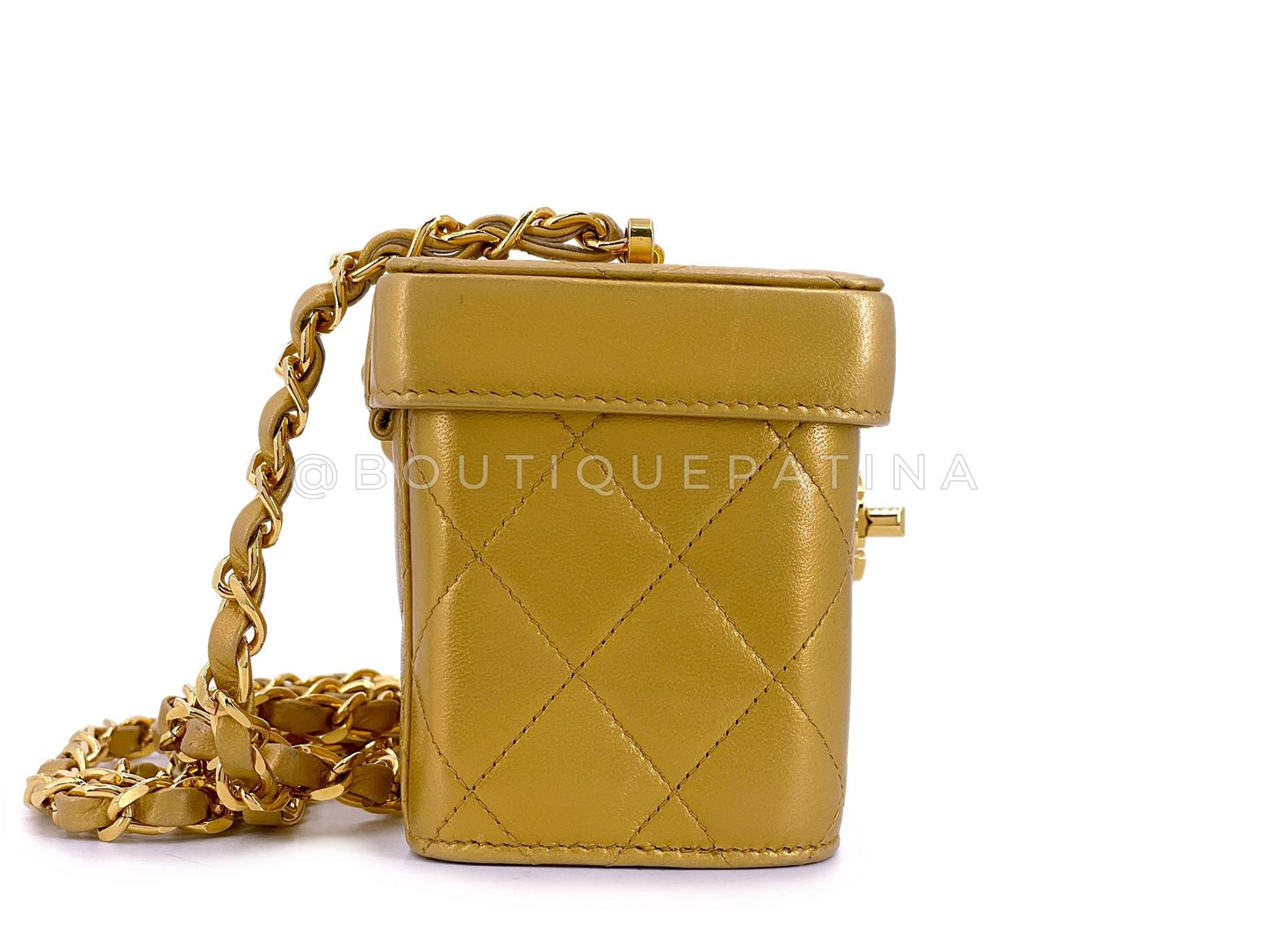 Chanel 1991 Vintage Gold Bronze Petite Box Vanity Bag 24k GHW TVY
