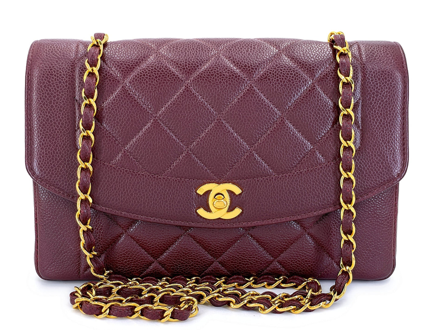 Chanel Vintage 1997 Burgundy Wine Red Caviar Medium Diana Flap Bag 24k GHW