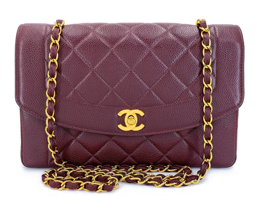 Chanel Vintage 1997 Burgundy Wine Red Caviar Medium Diana Flap Bag 24k GHW