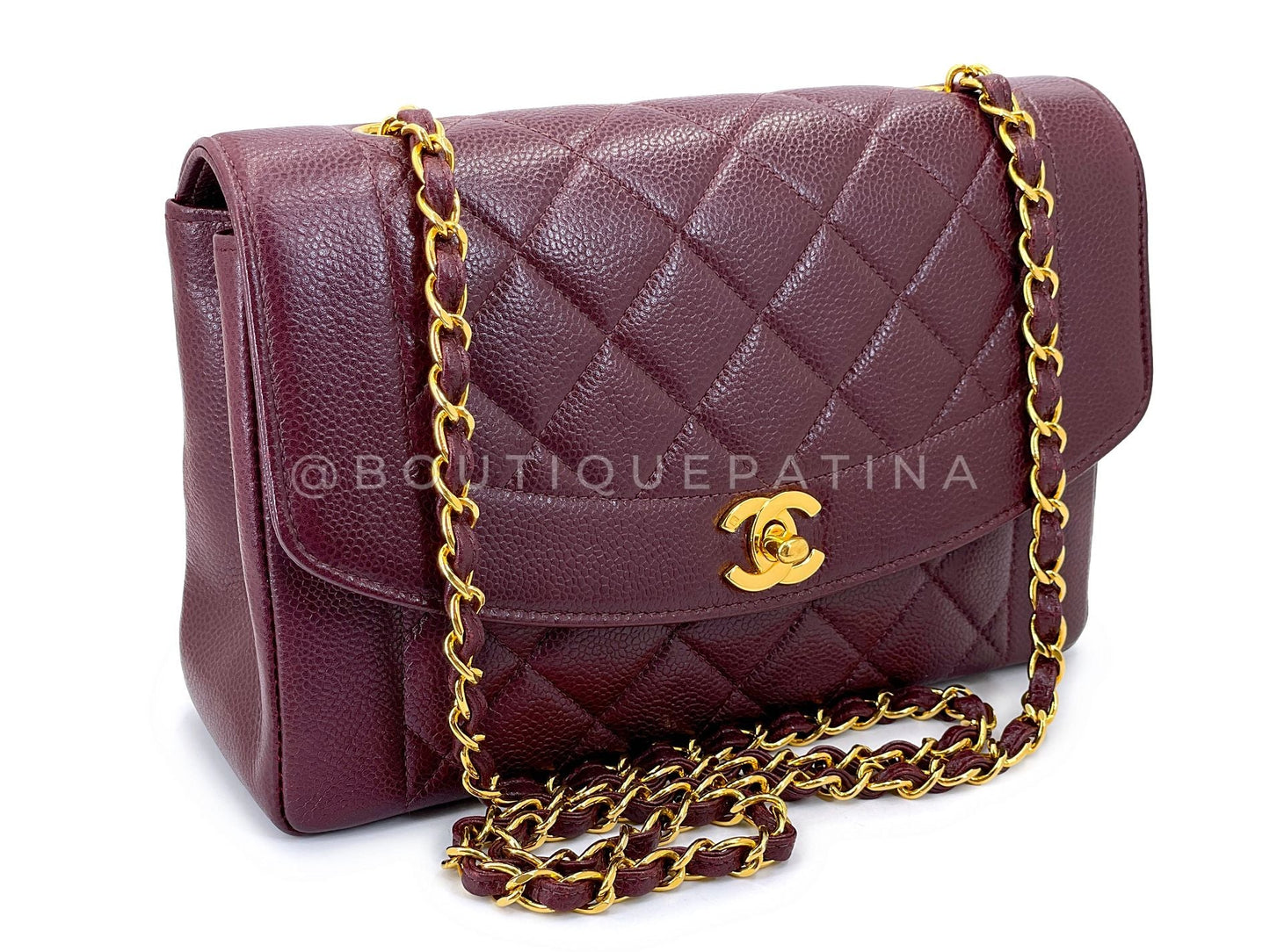 Chanel Vintage 1997 Burgundy Wine Red Caviar Medium Diana Flap Bag 24k GHW