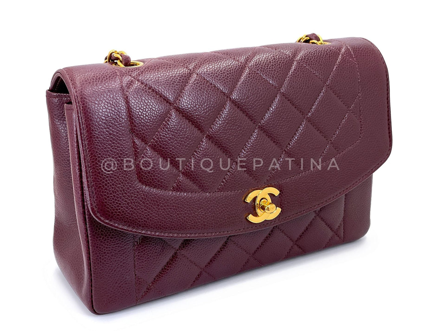 Chanel Vintage 1997 Burgundy Wine Red Caviar Medium Diana Flap Bag 24k GHW