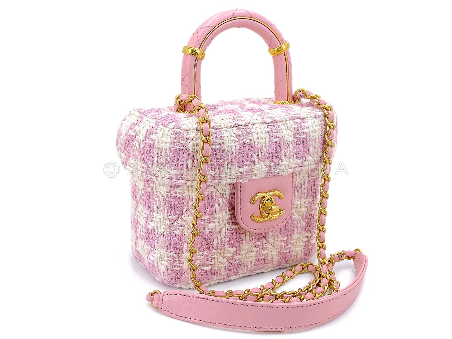 Chanel 23S Ecru Pink Tweed Checkered Vanity Crossbody Bag GHW 4LA