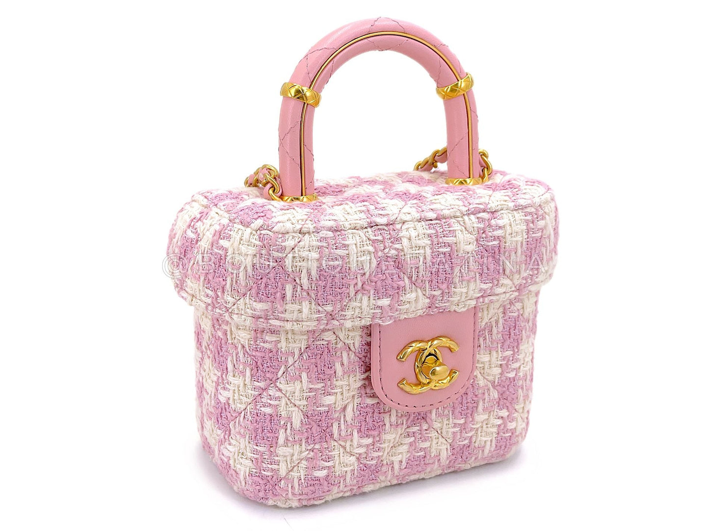 Chanel 23S Ecru Pink Tweed Checkered Vanity Crossbody Bag GHW 4LA